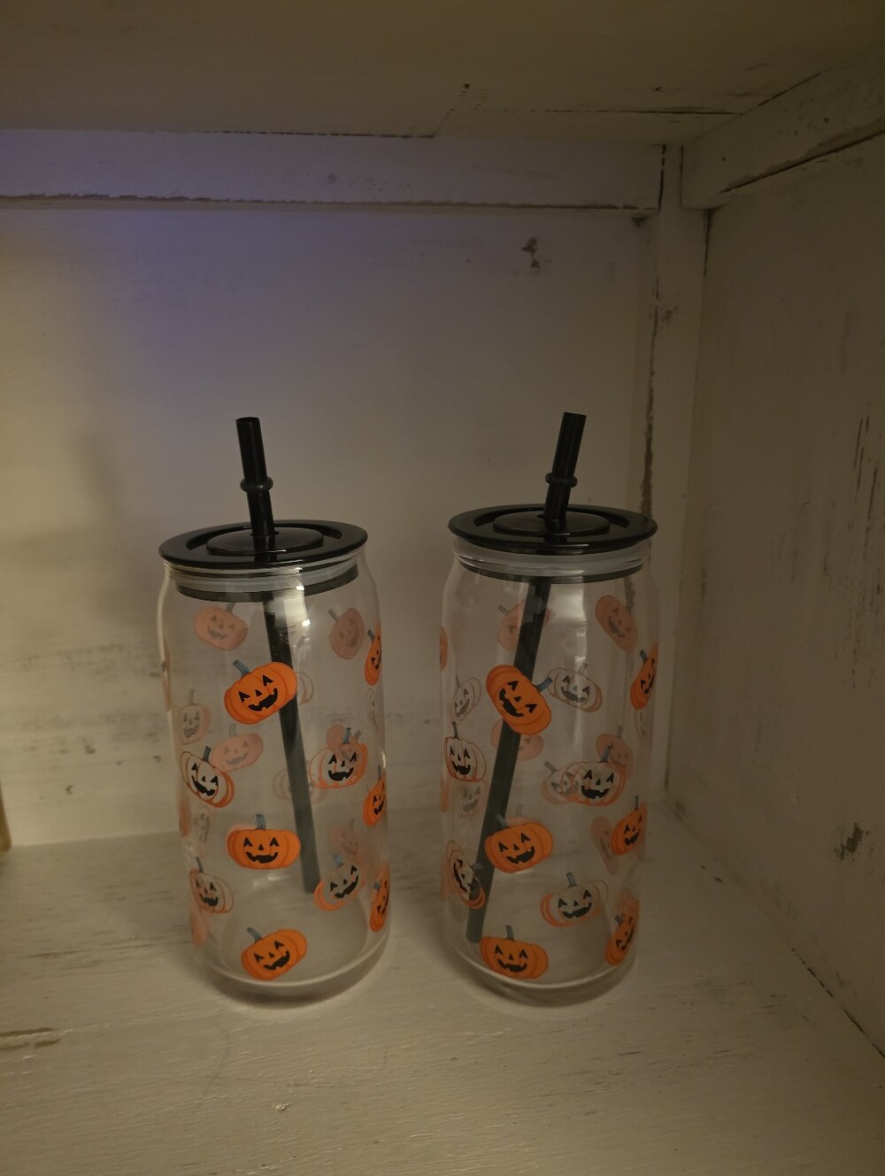 Halloween Pumpkin Double-Wall Plastic Tumbler with Straw - Orange Pumpkins